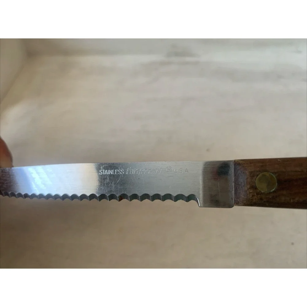 Forgecraft USA Steak Knife Serrated Stainless Steel Wood‎ Handle Vintage 8.25in